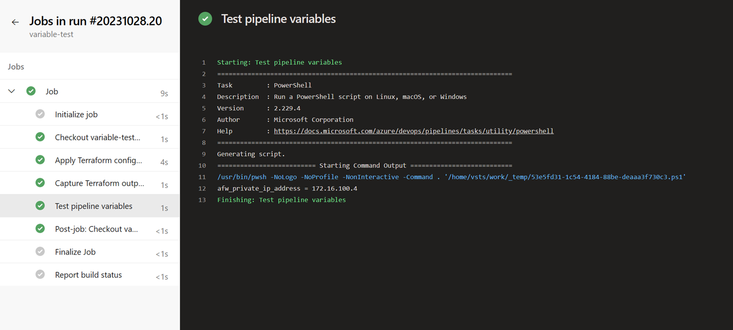 successful pipeline run in Azure DevOps