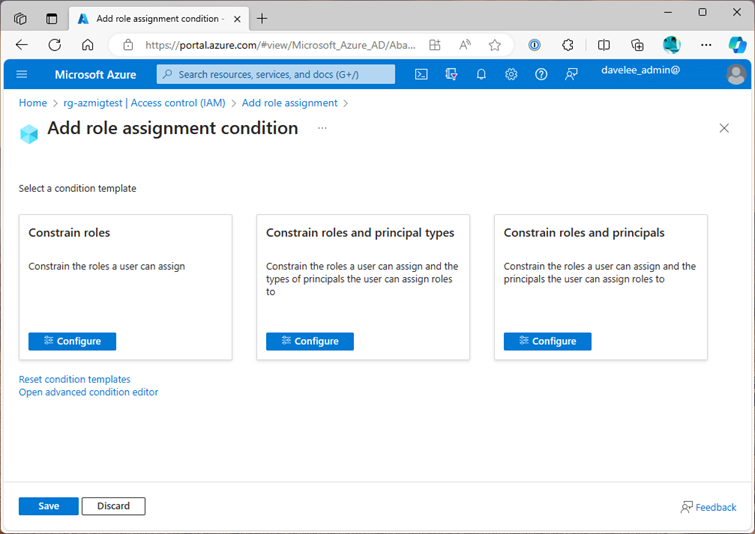 Image of the conditions tab when make role assignments in the Azure Portal