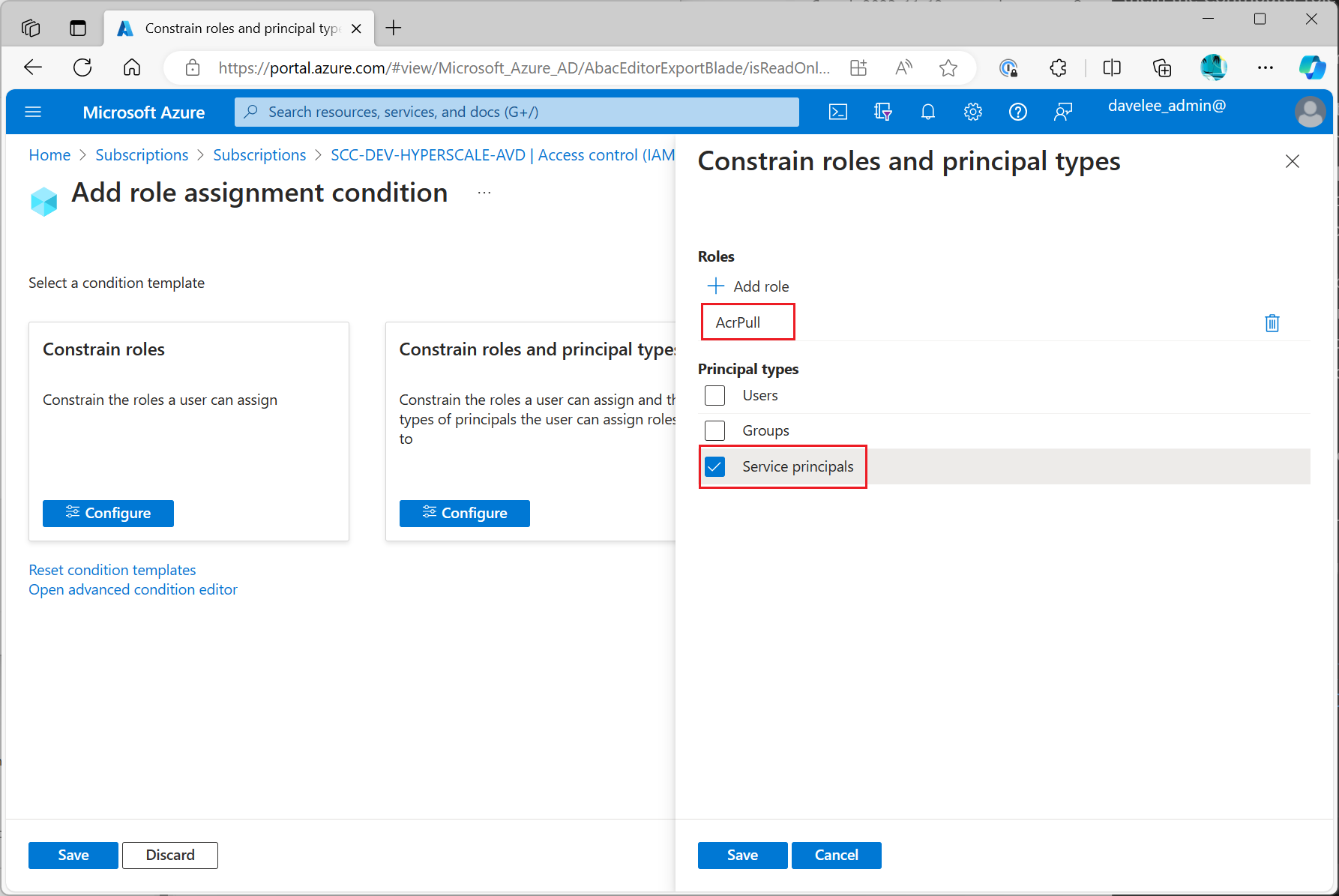 constrain roles and principal types - Service Principals